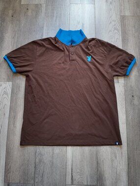 Playboy Mens Colorblock Pique Polo Shirt XL Brown Blue Y2K Streetwear Bunny